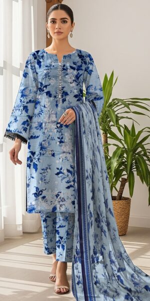10b GULAHMED Lawn Printed High Quality Suit With Embroidery Daman