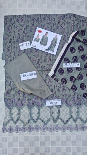11a (1) KHAADI Lawn Printed Suit With Heavy ChikanKari