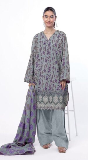 11b KHAADI Lawn Printed Suit With Heavy ChikanKari