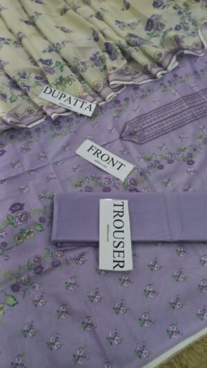 12 (2) ASTER Lawn Printed Dyed Trouser 3pc Suit