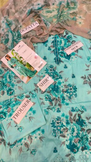 12 (2) BEECHTREE Lawn Printed Embroidered Suit With Chiffon Dupatta