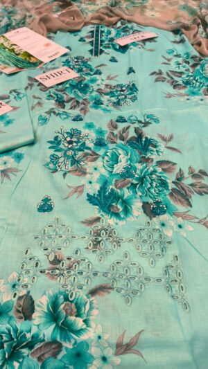 12 (3) BEECHTREE Lawn Printed Embroidered Suit With Chiffon Dupatta