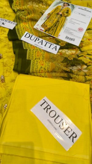 EDENROBE Lawn Printed Suit With Printed And Embroidered Daman