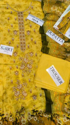 EDENROBE Lawn Printed Suit With Printed And Embroidered Daman