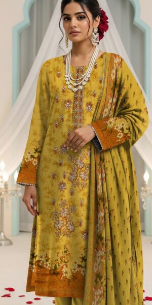 13b EDENROBE Lawn Printed Suit With Printed And Embroidered Daman