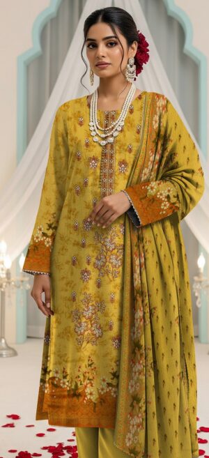 EDENROBE Lawn Printed Suit With Printed And Embroidered Daman