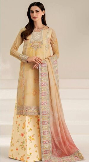 FARASHA Embroidered Neck 3pc Lawn Fabric Suit