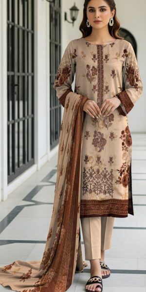 14b EDENROBE Printed Lawn Suit With Embroidered and Printed Shirt