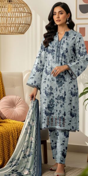 15b BAREEZE Lawn Printed Suit With Embroidered Daman