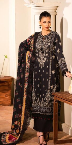 15b FREESIA Lawn Printed Suit With Printed Sleeves 3pc