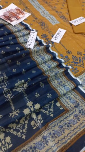 JACQUARD 3pc Lawn Printed Suit With Dyed Trouser