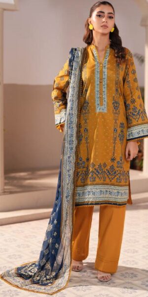 16 JACQUARD 3pc Lawn Printed Suit With Dyed Trouser