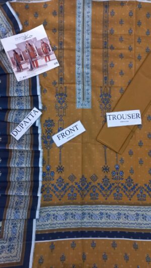 JACQUARD 3pc Lawn Printed Suit With Dyed Trouser