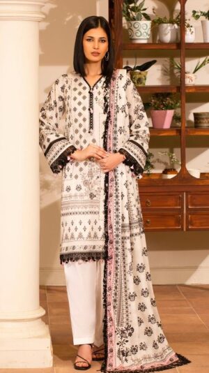 18b ONYX Lawn Printed Suit With Printed Daman 3pc