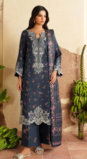 1b IZNIK 3pc Lawn Printed Suit with Embroidered Sleeves