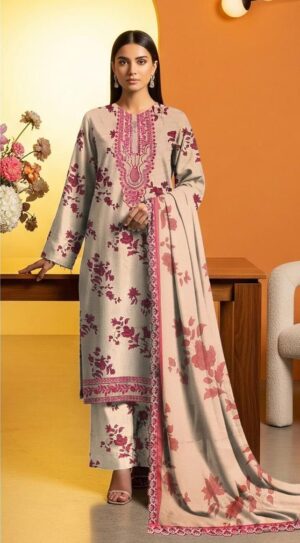 MARIA B Lawn Fabric 3pc Printed Suit With Embroidered Daman