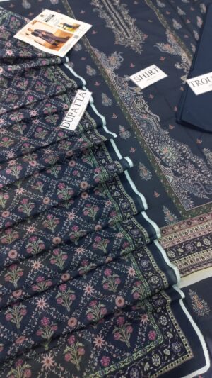 2 (2) BLUEBELL Lawn Printed 3pc Blue Suit