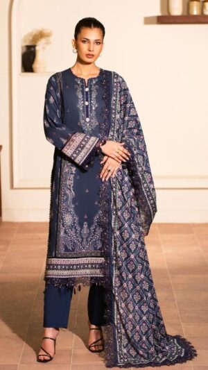 2b BLUEBELL Lawn Printed 3pc Blue Suit