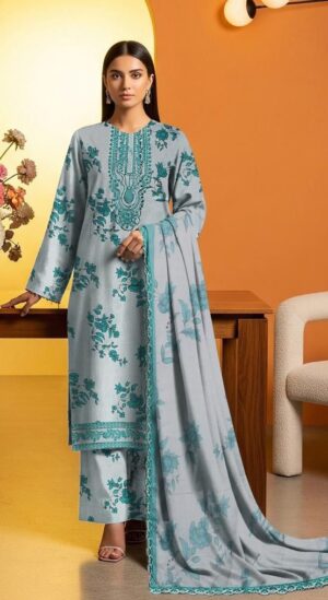 MARIA B Unstitched Lawn Fabric 3pc Suit With Embroidered Neck