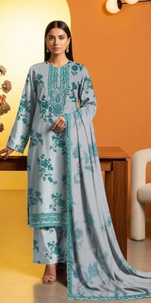 2b MARIA B Unstitched Lawn Fabric 3pc Suit With Embroidered Neck