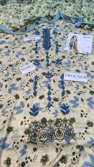 Jazmin Lawn Printed Embroidered Suit With Chiffon Dupatta