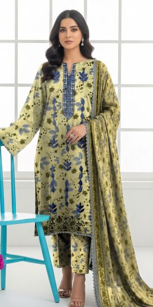 3b Jazmin Lawn Printed Embroidered Suit With Chiffon Dupatta