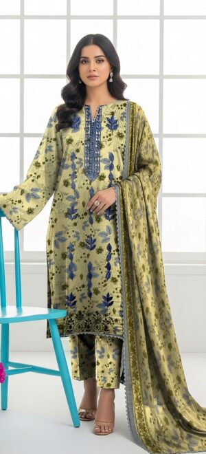 Jazmin Lawn Printed Embroidered Suit With Chiffon Dupatta