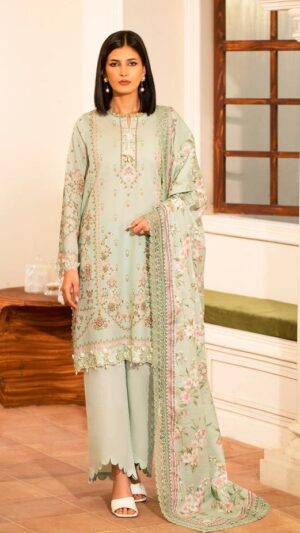 3v AZELEA Lawn Printed Suit With Dyed Trouser
