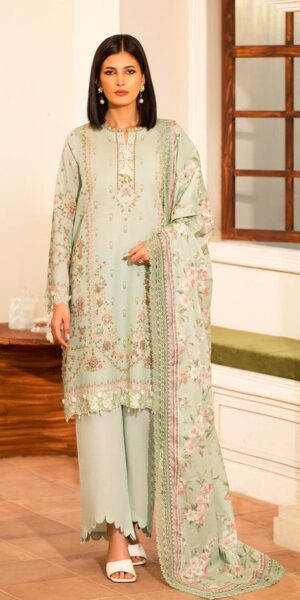 3v AZELEA Lawn Printed Suit With Dyed Trouser