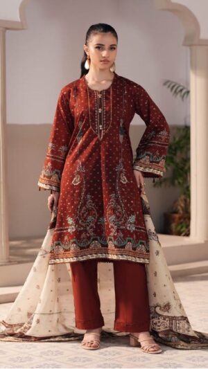 JACQUARD Lawn Printed Suit With Printed Sleeves