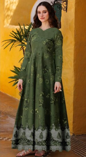 FARASHA Embroidered Daman 3pc Lawn Printed Suit