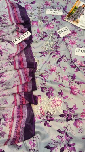 5 (2) GULAHMED Lawn Printed Embroidered Daman Suit