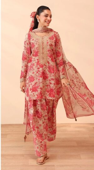MARIA B Lawn Fabric Unstitched Suit With Embroidered Neck