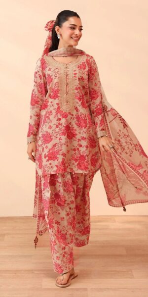 7b MARIA B Lawn Fabric Unstitched Suit With Embroidered Neck