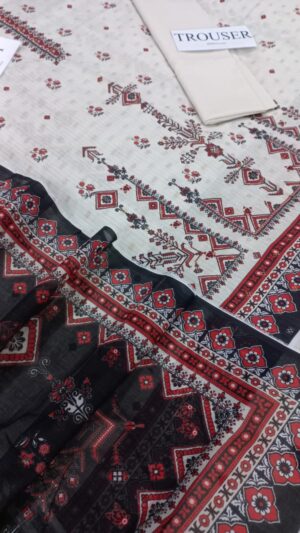 JACQUARD Lawn Printed Suit With Dyed Trouser