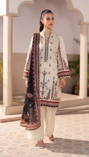 JACQUARD Lawn Printed Suit With Dyed Trouser