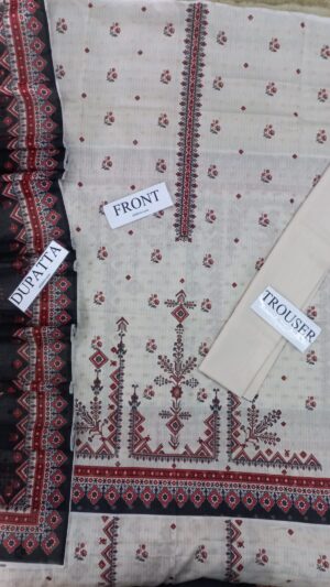 JACQUARD Lawn Printed Suit With Dyed Trouser