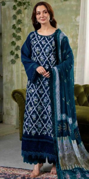 9 SOBIA NAZIR Heavy Embroidered Daman 3pc Lawn Suit