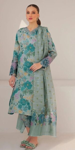 9b BOROQUE Lawn Printed Suit With Dyed Trouser