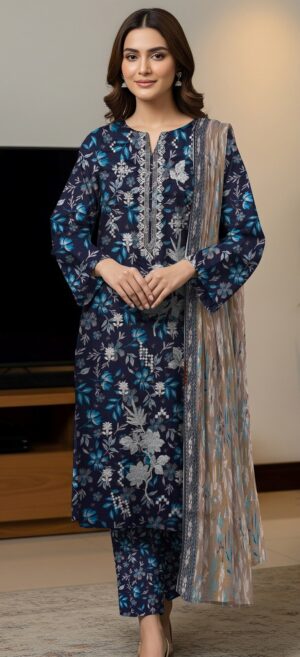 JAZMIN Lawn Printed Suit With Embroidery Daman