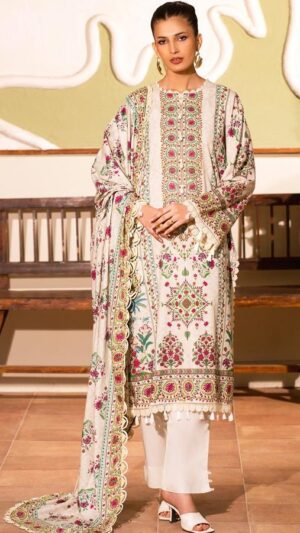 9b JASMINE Lawn Printed Suit With Printed NeckLine 3pc