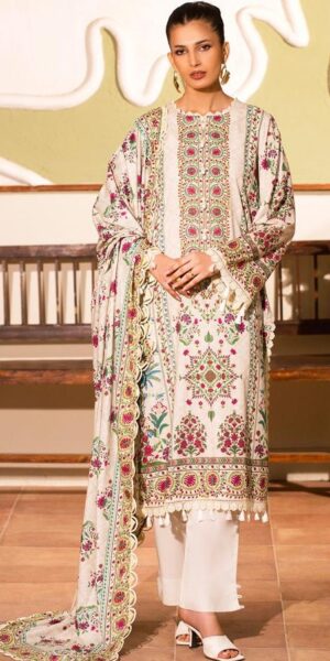 9b JASMINE Lawn Printed Suit With Printed NeckLine 3pc