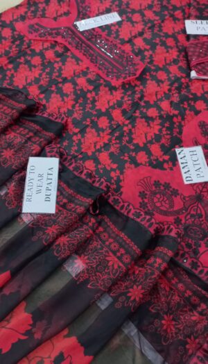 MOHAGNI 3pc Lawn Printed Suit with Patches