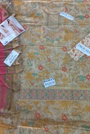 FARASHA Embroidered Neck 3pc Lawn Fabric Suit