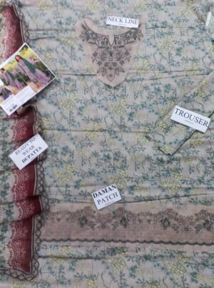 BAROQUE Embroidered Daman Lawn Fabric 3pc Suit