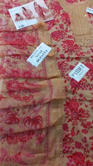 MARIA B Lawn Fabric Unstitched Suit With Embroidered Neck