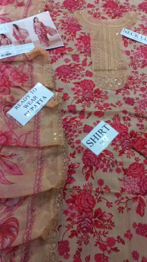 MARIA B Lawn Fabric Unstitched Suit With Embroidered Neck