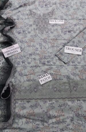 Baroque Printed Lawn 3pcs Suit Embroidered Patches