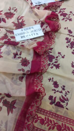 MARIA B Lawn Fabric 3pc Printed Suit With Embroidered Daman