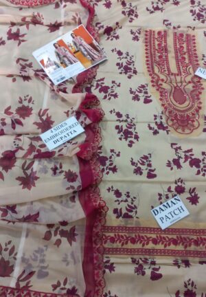 MARIA B Lawn Fabric 3pc Printed Suit With Embroidered Daman